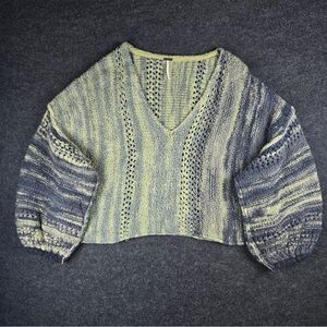 Free People Green and Gray V-Neck Sweater Size S